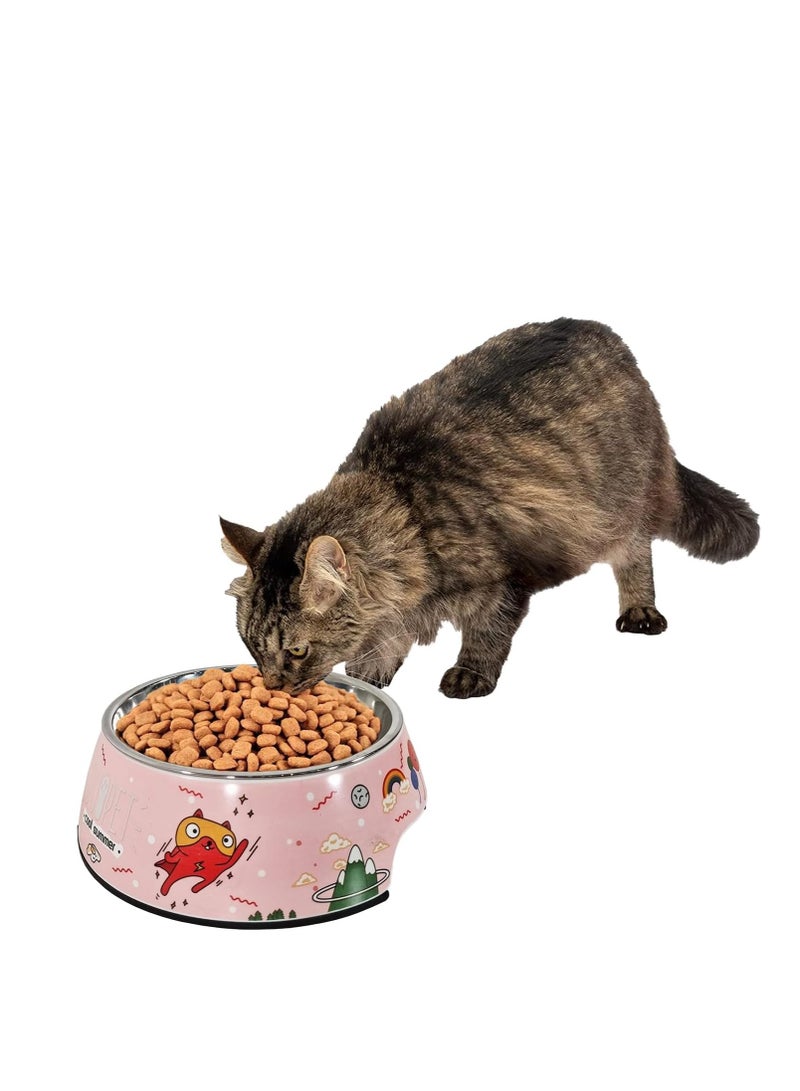 أن ان سي بيتس وعاء طعام للكلاب مع وعاء من الفولاذ المقاوم للصدأ، بنمط كرتوني، وقاعدة غير قابلة للانزلاق، وعاء طعام للحيوانات الأليفة شديد التحمل للسلالات الصغيرة والمتوسطة، مادة متينة وغير سامة، سهل التنظيف 18 سم (وردي) - Image 1