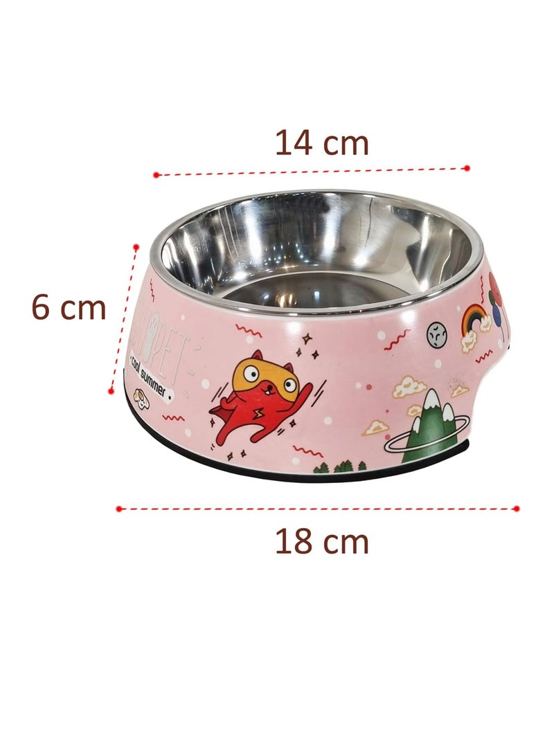 أن ان سي بيتس وعاء طعام للكلاب مع وعاء من الفولاذ المقاوم للصدأ، بنمط كرتوني، وقاعدة غير قابلة للانزلاق، وعاء طعام للحيوانات الأليفة شديد التحمل للسلالات الصغيرة والمتوسطة، مادة متينة وغير سامة، سهل التنظيف 18 سم (وردي) - Image 2