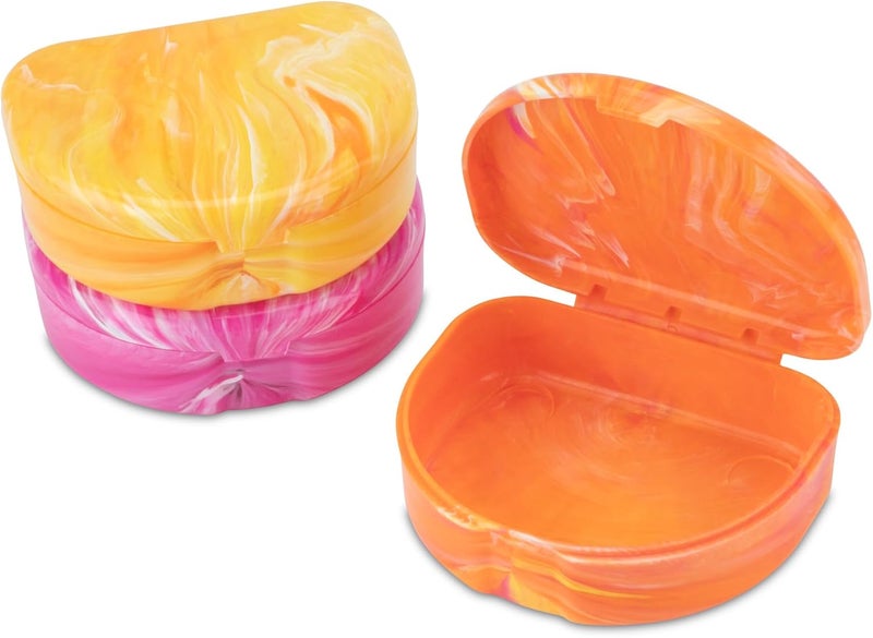 Practicon Marble Retainer Cases, Orthodontic Aligner Case, Mouth Guard Holder (3 Pack) (Sunset) - Image 1