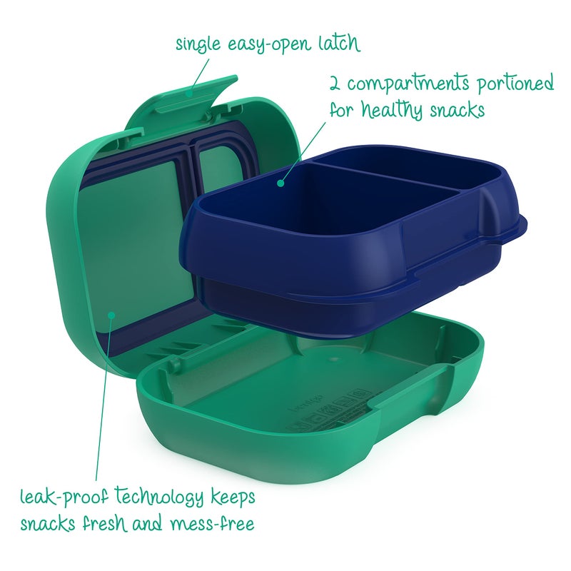 Bentgo Kids Snack - 2 Compartment Leak-Proof Bento-Style Food Storage for Snacks and Small Meals, Easy-Open Latch, Dishwasher Safe, and BPA-Free - Ideal for Ages 3+ (Green/Navy) - Image 4
