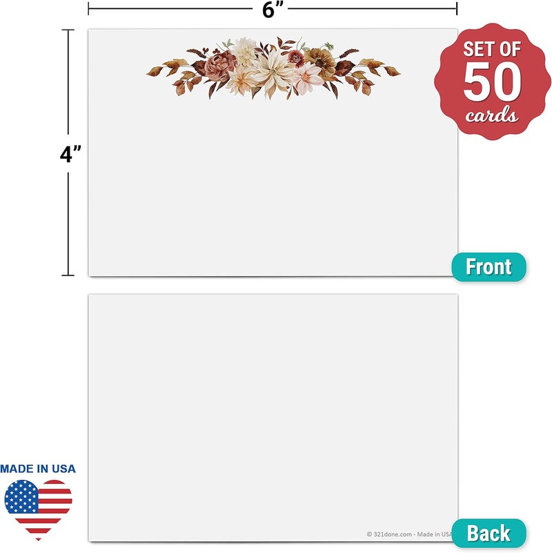 321Done Autumn Floral Note Cards, 4x6 White, Made in USA - Pretty Fall Flower Design, Blank to Make Your Own Notecards, Invites, Greeting/Table Cards, Thick Heavy Cardstock - Set of 50 - Image 2