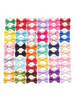 60Pcs (30 Paris) Cute Puppy Dog Small Bowknot Hair Bows With Rubber Bands Handmade Hair Accessories Bow Pet Grooming Products(Mix Colors)