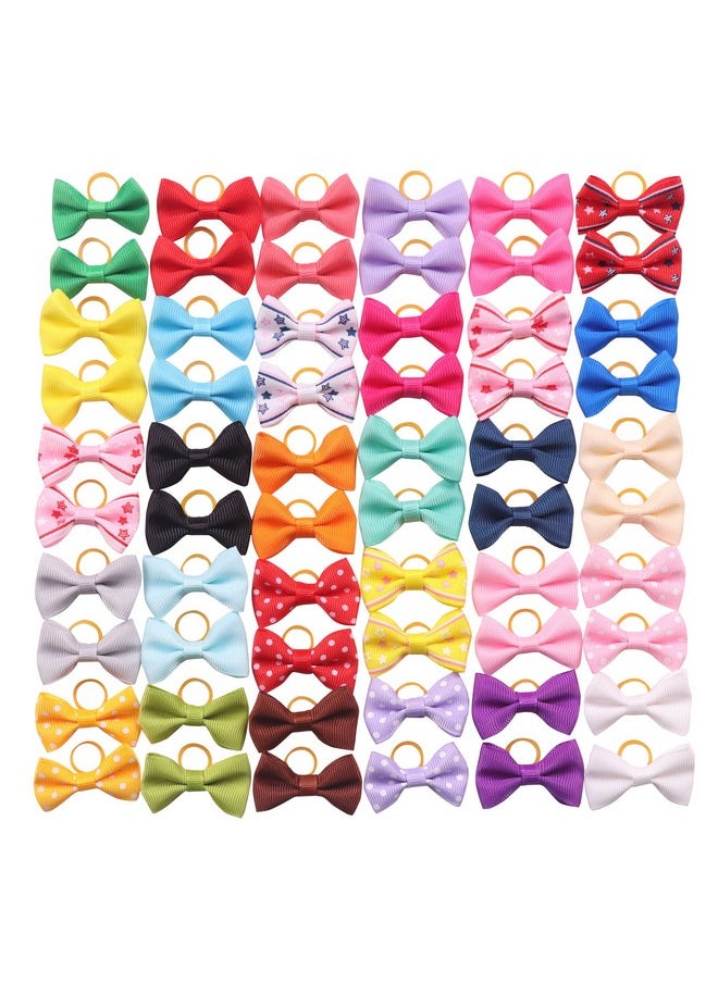 YAKA - 60Pcs (30 Paris) Cute Puppy Dog Small Bowknot Hair Bows With Rubber Bands Handmade Hair Accessories Bow Pet Grooming Products(Mix Colors) - Image 1