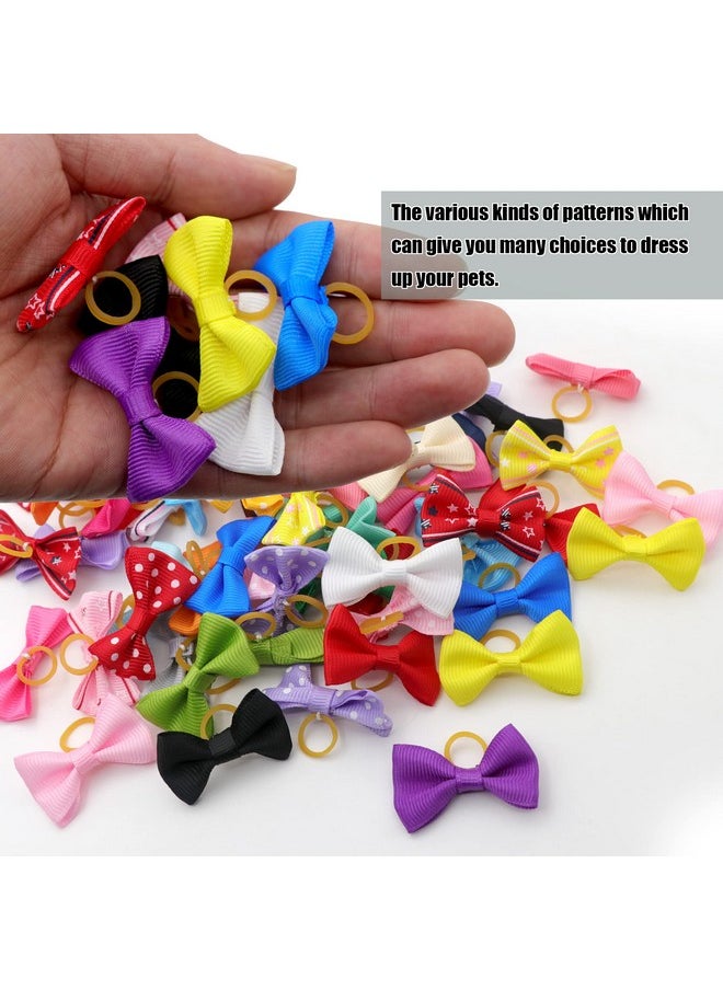 YAKA - 60Pcs (30 Paris) Cute Puppy Dog Small Bowknot Hair Bows With Rubber Bands Handmade Hair Accessories Bow Pet Grooming Products(Mix Colors) - Image 1