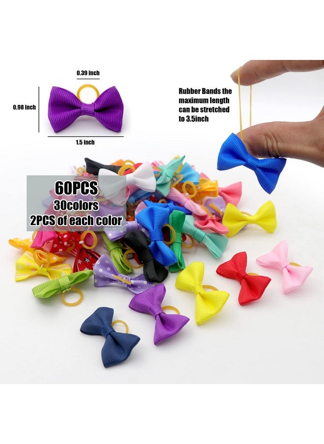 YAKA - 60Pcs (30 Paris) Cute Puppy Dog Small Bowknot Hair Bows With Rubber Bands Handmade Hair Accessories Bow Pet Grooming Products(Mix Colors) - Image 1