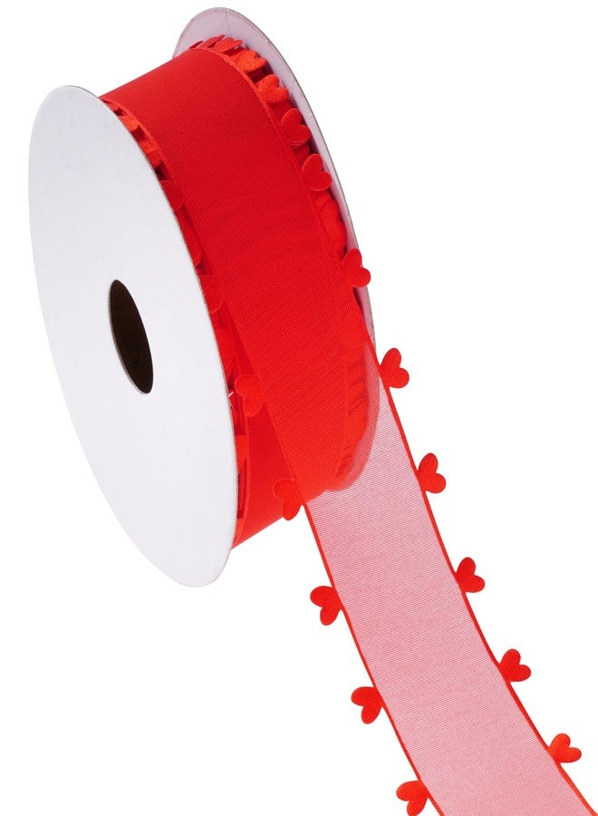 jiebor Valentine’s Day Ribbon Heart Ribbon Wrapping Ribbon for Valentines Day Wedding Gift Wrapping Party Decoration Crafts 2 Inch x 20 Yards (Red) - Image 1