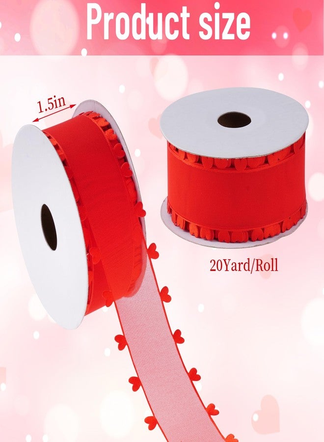 jiebor Valentine’s Day Ribbon Heart Ribbon Wrapping Ribbon for Valentines Day Wedding Gift Wrapping Party Decoration Crafts 2 Inch x 20 Yards (Red) - Image 2