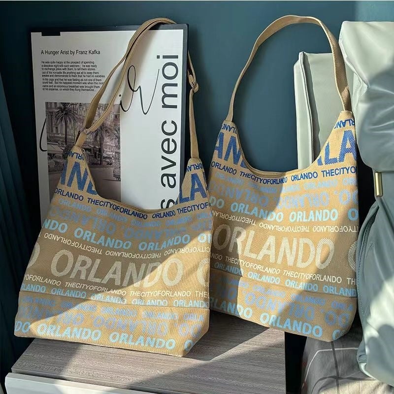 Iceland Canvas Shoulder Bag with Letters (Dilraba Style) Large Capacity - Image 2