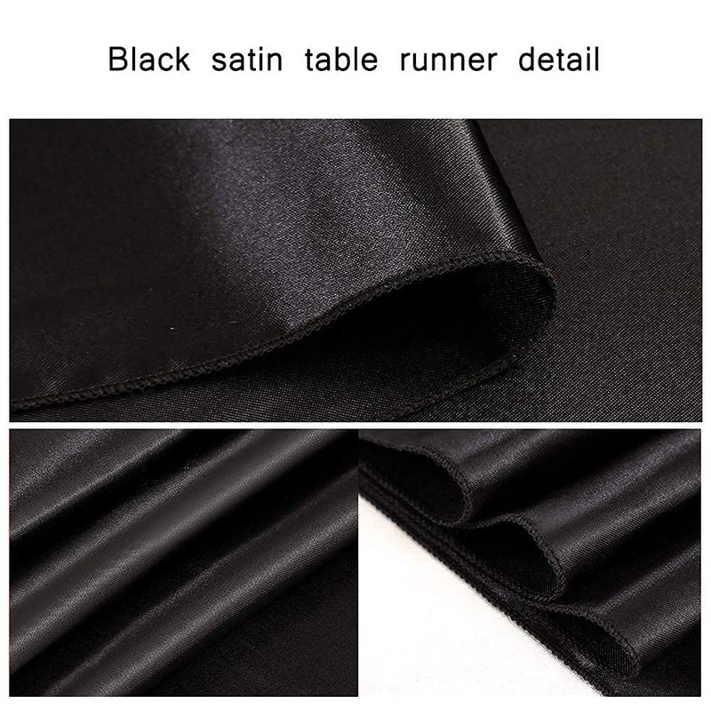 LuoluoHouse 12 Pack Black Satin Table Runners 12 x 108 inches Long Silk Smooth Fabric Black Table Runner for Wedding Banquet Graduations Birthday Halloween Party Decoration - Image 3
