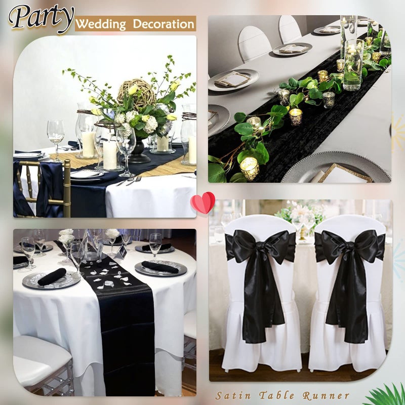 LuoluoHouse 12 Pack Black Satin Table Runners 12 x 108 inches Long Silk Smooth Fabric Black Table Runner for Wedding Banquet Graduations Birthday Halloween Party Decoration - Image 5