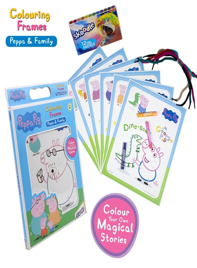 Skoodle Peppa & Family Colouring Frames for Kids - DIY, Fun Filled Colouring/Painting Sheets, Specially Crafted to Enhance Play & Colouring Experience (6 Sheets + 12 Color Sticks + 6 Strings) - Image 4