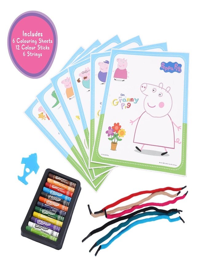 Skoodle Peppa & Family Colouring Frames for Kids - DIY, Fun Filled Colouring/Painting Sheets, Specially Crafted to Enhance Play & Colouring Experience (6 Sheets + 12 Color Sticks + 6 Strings) - Image 3