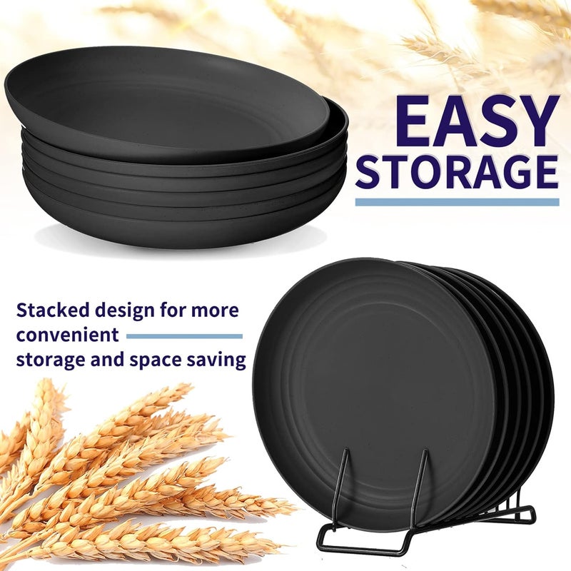 Zopeal 15 Pcs Unbreakable 10 Inch Wheat Straw Plates Set for Fruit Kitchen Salad Dessert Cakes Dish Reusable Plastic Lightweight Deep Dinner Plates Microwave and Dishwasher SafeBlack - Image 3