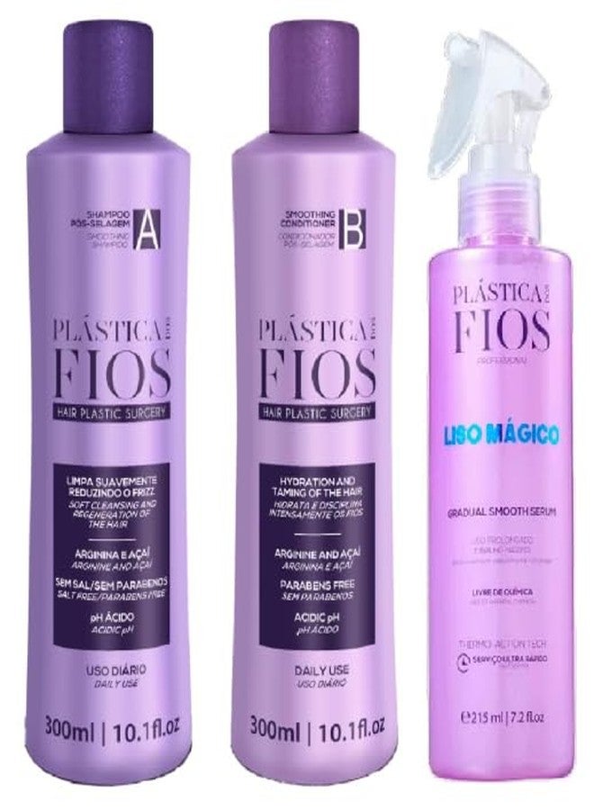 Cadiveu Plastica Dos Fios Home Care Kit- Maintenance Set Shampoo, Conditioner and Gradual Smooth Serum For Longer Straightening Time - Memory System - Brazilian Keratin - Queratina Brasileña - Image 1