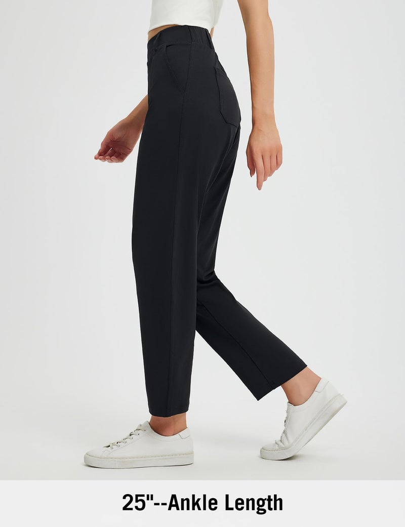 baleaf Womens Ankle Barrel Pants Stretch Travel Pants Petite Work Pants Casual Slacks Sweatpants Black L - Image 2