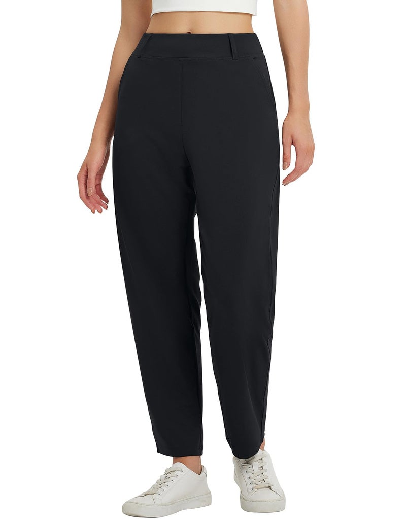 baleaf Womens Ankle Barrel Pants Stretch Travel Pants Petite Work Pants Casual Slacks Sweatpants Black L - Image 1