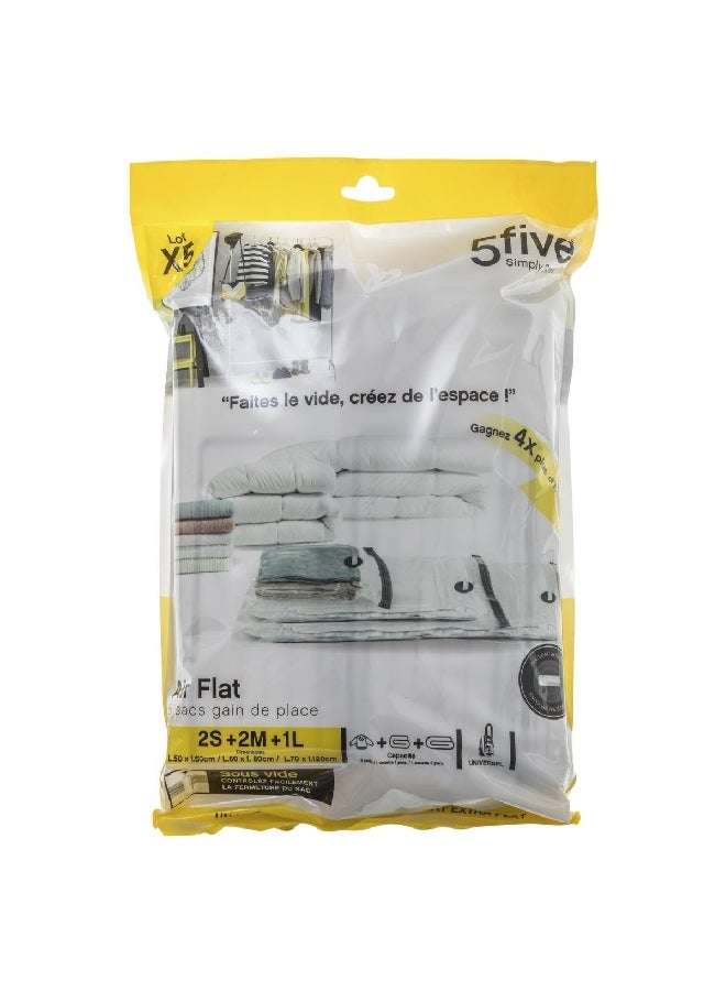 Five Simply Smart 5-Piece Air-Flat Zipper Closure Vacuum Storage Bag Set Clear 15.2 x 31 x 15.5 cm 160323 - Image 5