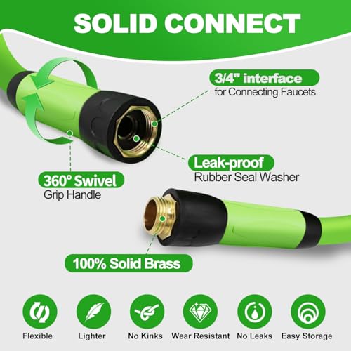 YOTOO Heavy Duty Hybrid Garden Water Hose 5/8-Inch by 75-Feet 150 PSI Kink Resistant, Flexible with Swivel Grip Handle and 3/4" GHT Solid Brass Fittings, Green+Blue - Image 3