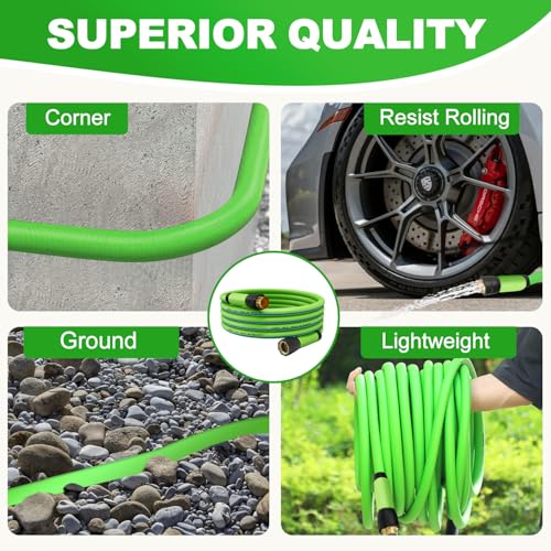 YOTOO Heavy Duty Hybrid Garden Water Hose 5/8-Inch by 75-Feet 150 PSI Kink Resistant, Flexible with Swivel Grip Handle and 3/4" GHT Solid Brass Fittings, Green+Blue - Image 5