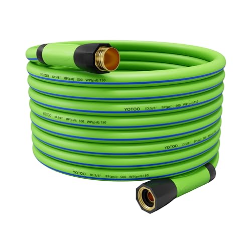 YOTOO Heavy Duty Hybrid Garden Water Hose 5/8-Inch by 75-Feet 150 PSI Kink Resistant, Flexible with Swivel Grip Handle and 3/4" GHT Solid Brass Fittings, Green+Blue - Image 1