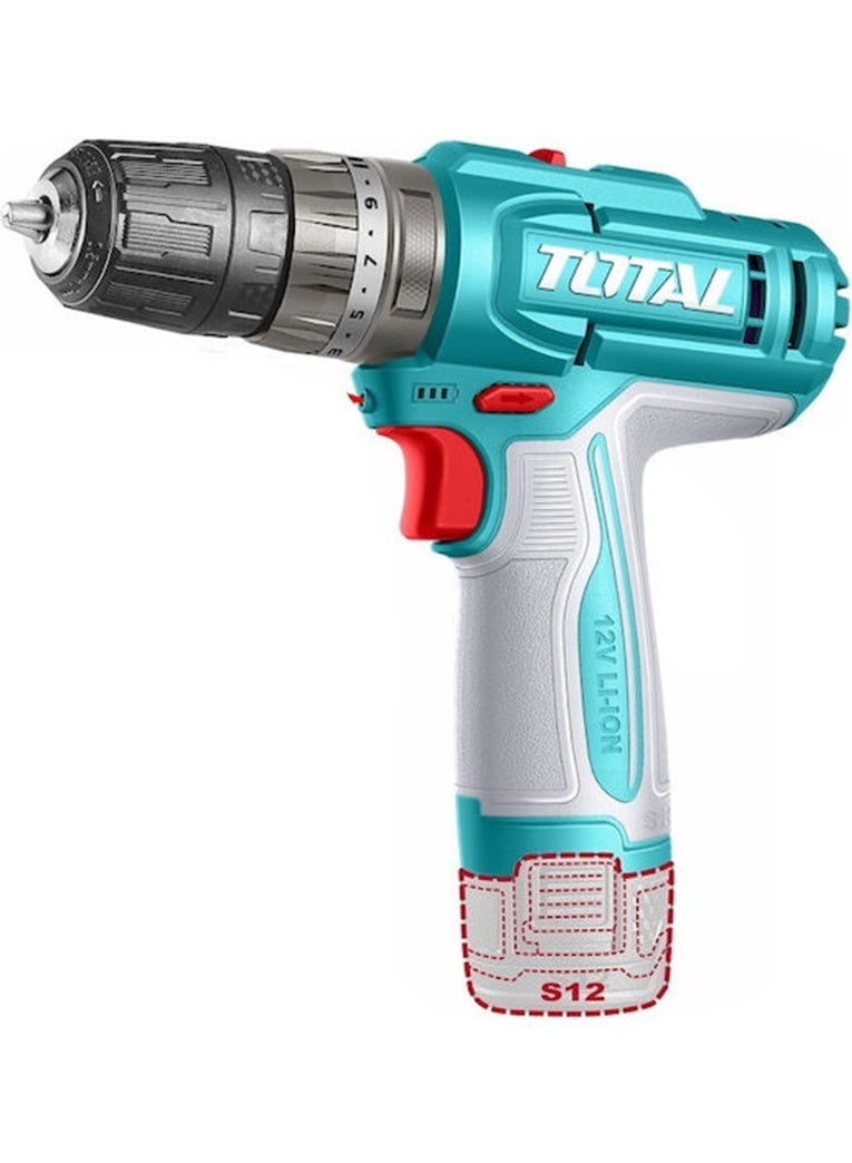 TOTAL Cordless Impact Drill 12V Lithium-Ion USB-C Rechargeable | 0–1500RPM | 22,500 BPM | 10mm Keyless Chuck | LED Work Light - Image 1