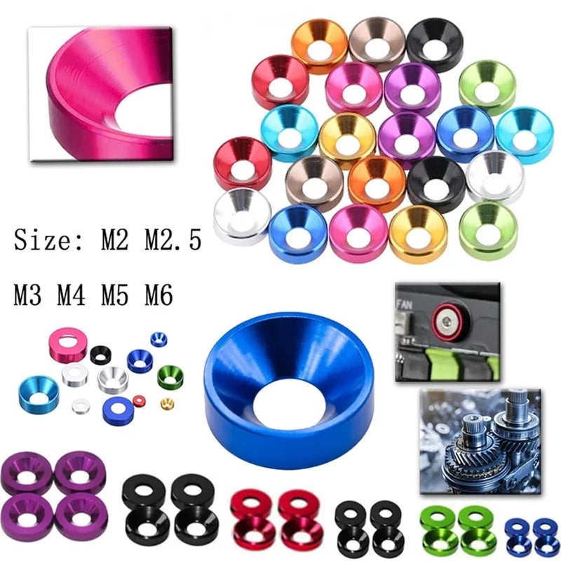 Countersunk Washer 40pcs Aluminum Alloy Countersunk Washer M2/2.5/3/4/5/6 Colourful Anodized Head Bolt Washers Gasket(Gold,M3) - Image 4