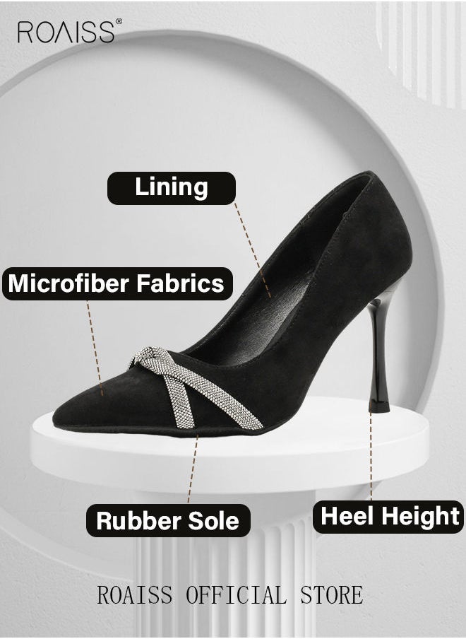 roaiss - New Rhinestone Stiletto Pumps Women's Crystal Diamond High Heels Party Slipper Shoes for Lady Pointed Toe Prom Shoes Sandals - Image 1