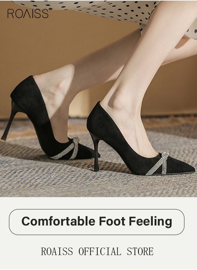 roaiss - New Rhinestone Stiletto Pumps Women's Crystal Diamond High Heels Party Slipper Shoes for Lady Pointed Toe Prom Shoes Sandals - Image 1
