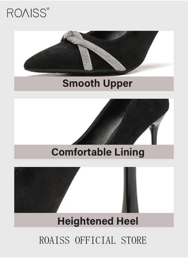 roaiss - New Rhinestone Stiletto Pumps Women's Crystal Diamond High Heels Party Slipper Shoes for Lady Pointed Toe Prom Shoes Sandals - Image 1