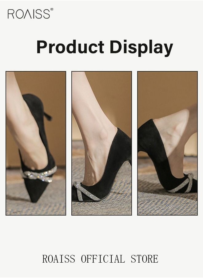 roaiss - New Rhinestone Stiletto Pumps Women's Crystal Diamond High Heels Party Slipper Shoes for Lady Pointed Toe Prom Shoes Sandals - Image 1