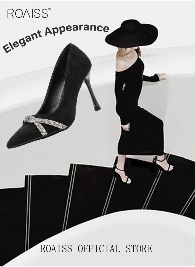roaiss - New Rhinestone Stiletto Pumps Women's Crystal Diamond High Heels Party Slipper Shoes for Lady Pointed Toe Prom Shoes Sandals - Image 1