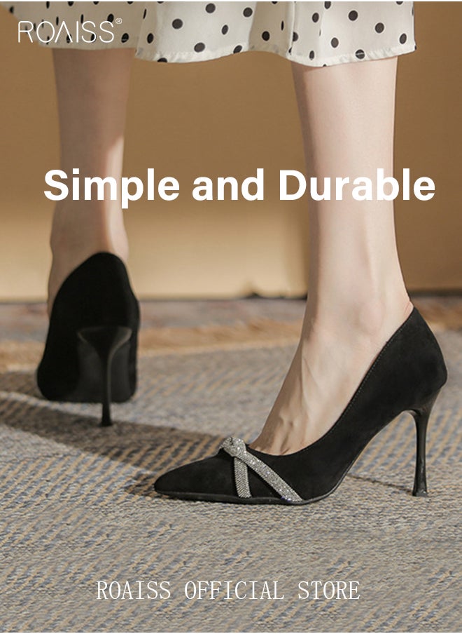 roaiss - New Rhinestone Stiletto Pumps Women's Crystal Diamond High Heels Party Slipper Shoes for Lady Pointed Toe Prom Shoes Sandals - Image 1