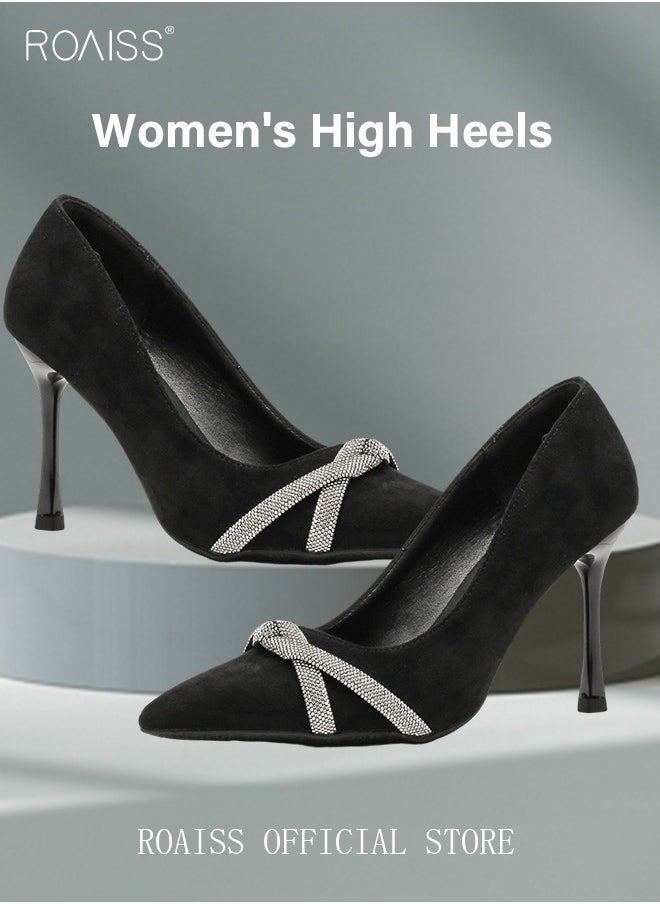 roaiss - New Rhinestone Stiletto Pumps Women's Crystal Diamond High Heels Party Slipper Shoes for Lady Pointed Toe Prom Shoes Sandals - Image 1