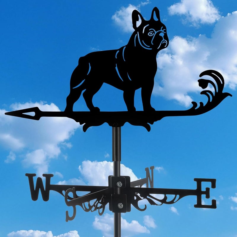 VESTCDF French Bulldog Weather Vane, Black Metal Dog Weathervane Roof Mount, Wind Direction Indicators Wind Measuring Tool Outdoor, Wind Vane Ornament Decoration for Shed Garden Yard Farmhouse Patio Decor - Image 1