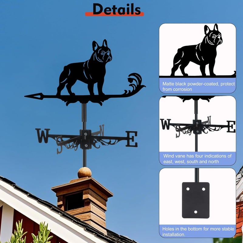 VESTCDF French Bulldog Weather Vane, Black Metal Dog Weathervane Roof Mount, Wind Direction Indicators Wind Measuring Tool Outdoor, Wind Vane Ornament Decoration for Shed Garden Yard Farmhouse Patio Decor - Image 4
