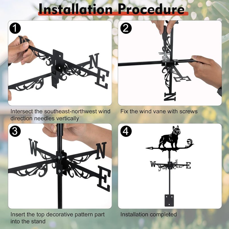 VESTCDF French Bulldog Weather Vane, Black Metal Dog Weathervane Roof Mount, Wind Direction Indicators Wind Measuring Tool Outdoor, Wind Vane Ornament Decoration for Shed Garden Yard Farmhouse Patio Decor - Image 5