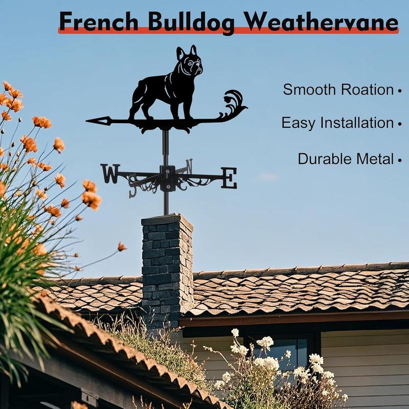 VESTCDF French Bulldog Weather Vane, Black Metal Dog Weathervane Roof Mount, Wind Direction Indicators Wind Measuring Tool Outdoor, Wind Vane Ornament Decoration for Shed Garden Yard Farmhouse Patio Decor - Image 3