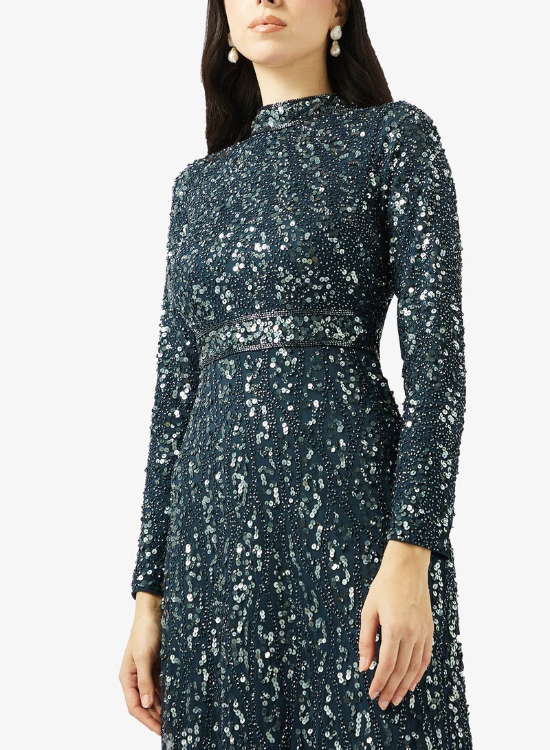 MARYISA High Neck Sequin Maxi Dress - Image 4