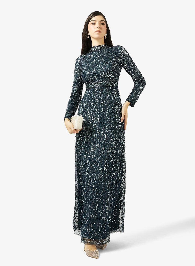 MARYISA High Neck Sequin Maxi Dress - Image 5