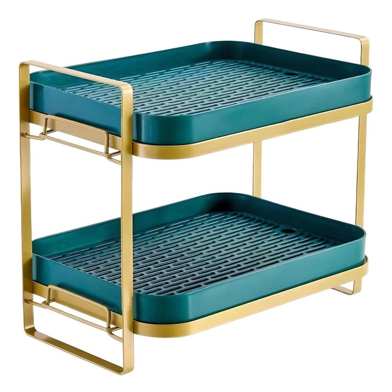 VHG DoubleLayer Tabletop Cup Organizer Dish Rack Kitchen Bathroom Drain Rack PP Material Modern Design 2 Tiered Shelf Countertop Storage Rack Size Length 36cm Width 25cm Height 29cm - Image 1