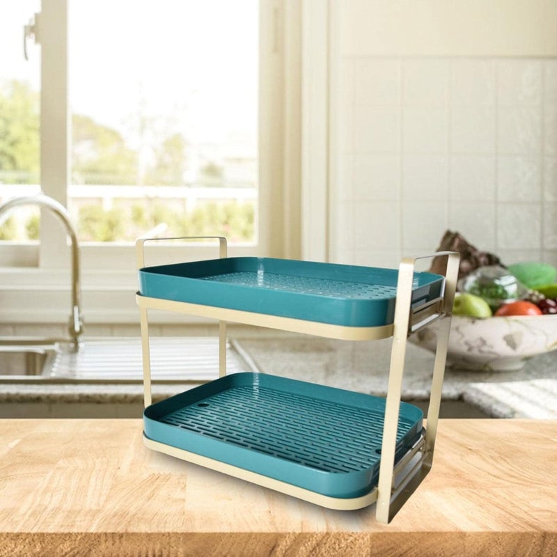 VHG DoubleLayer Tabletop Cup Organizer Dish Rack Kitchen Bathroom Drain Rack PP Material Modern Design 2 Tiered Shelf Countertop Storage Rack Size Length 36cm Width 25cm Height 29cm - Image 5