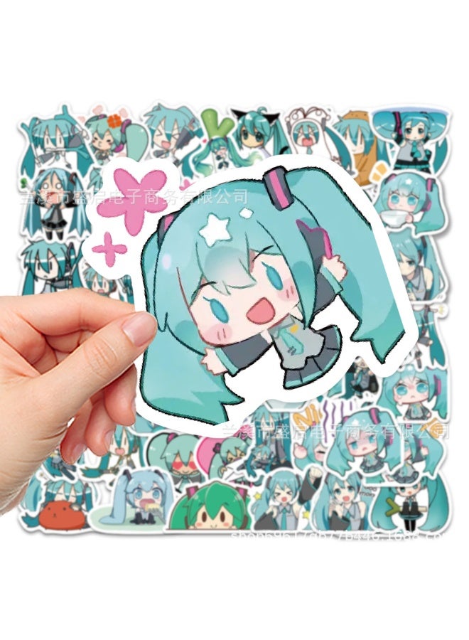 NIBEMINENT 65 Pcs Cartoon Chibi MIKU Deco Kit Waterproof Stickers, High Definition Printing Bright Colors, Suitable for Laptop Skateboard Luggage Water Bottle Guitar DIY - Image 2