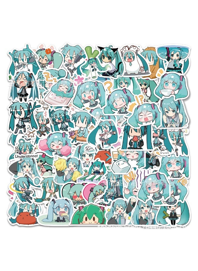 NIBEMINENT 65 Pcs Cartoon Chibi MIKU Deco Kit Waterproof Stickers, High Definition Printing Bright Colors, Suitable for Laptop Skateboard Luggage Water Bottle Guitar DIY - Image 1