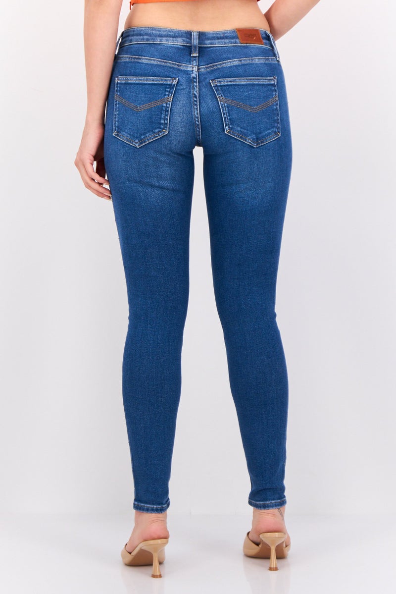 ESPRIT Women Skinny Fit Embellished Stretchable Jeans, Navy - Image 2