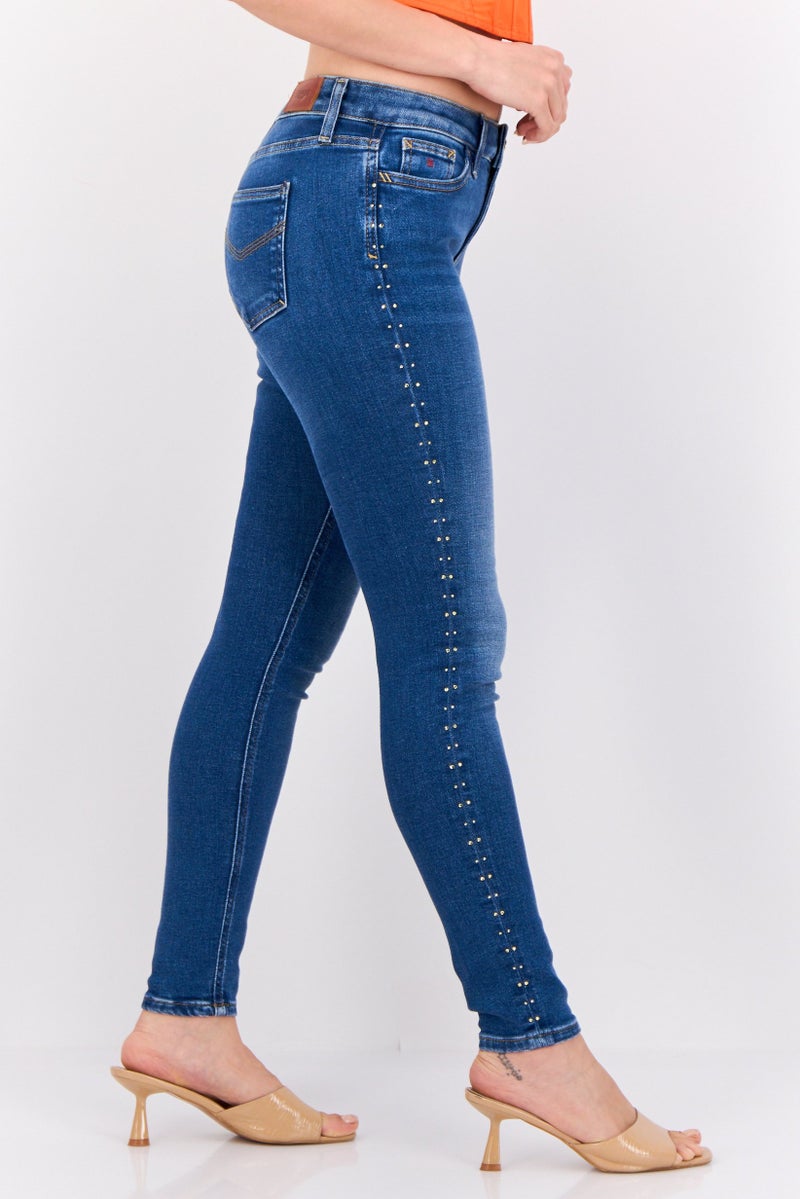 ESPRIT Women Skinny Fit Embellished Stretchable Jeans, Navy - Image 4