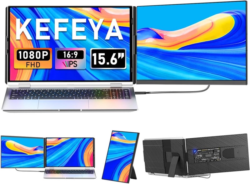 كييفيا ملحق شاشة كمبيوتر محمول، 15.6 بوصة FHD 1080P IPS شاشة كمبيوتر محمول قابلة للفصل، شاشة محمولة لأجهزة الكمبيوتر المحمولة 13-17.3 بوصة مع ضوء تنفس، توصيل وتشغيل لأجهزة Windows/Mac/Android/Switch/PS5 - Image 1