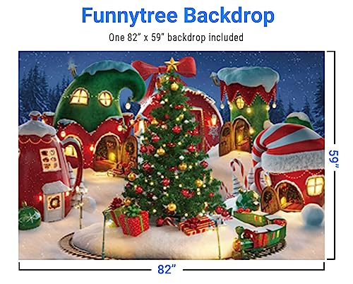 Funnytree 7x5FT Cartoon Christmas Village Photography Backdrop Winter Snow Pine Tree Background Xmas Fairy Tale Animated Kid Party Photo Booth Banner Supplies - Image 3