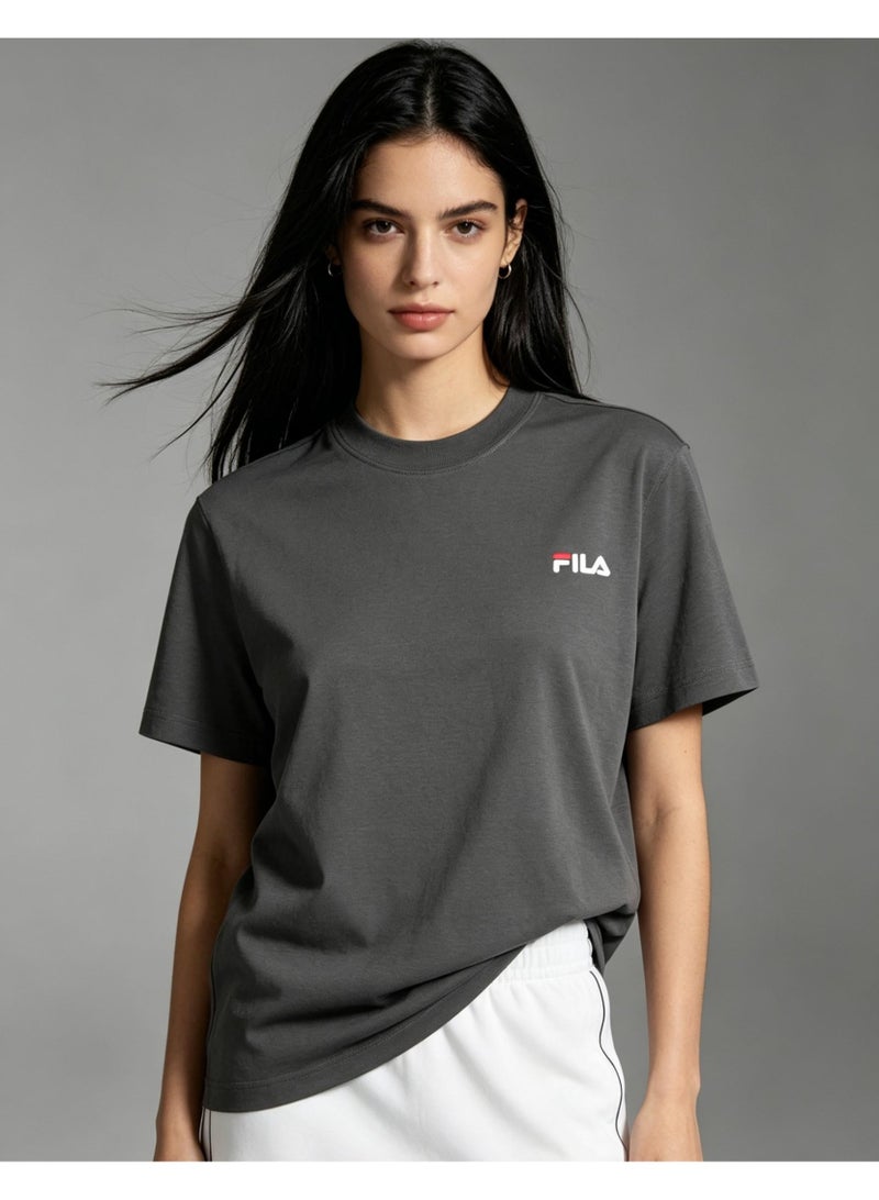 FILA classic round neck short sleeve loose shoulder cotton unisex T-shirt casual Joker top - Image 2