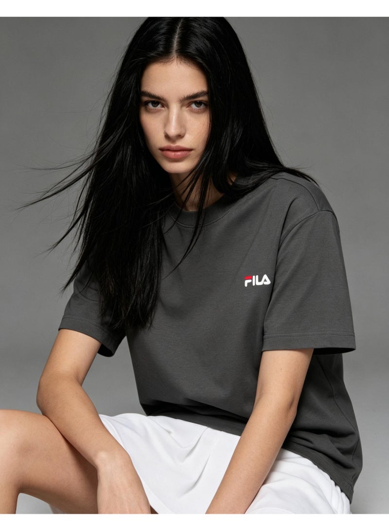 FILA classic round neck short sleeve loose shoulder cotton unisex T-shirt casual Joker top - Image 5