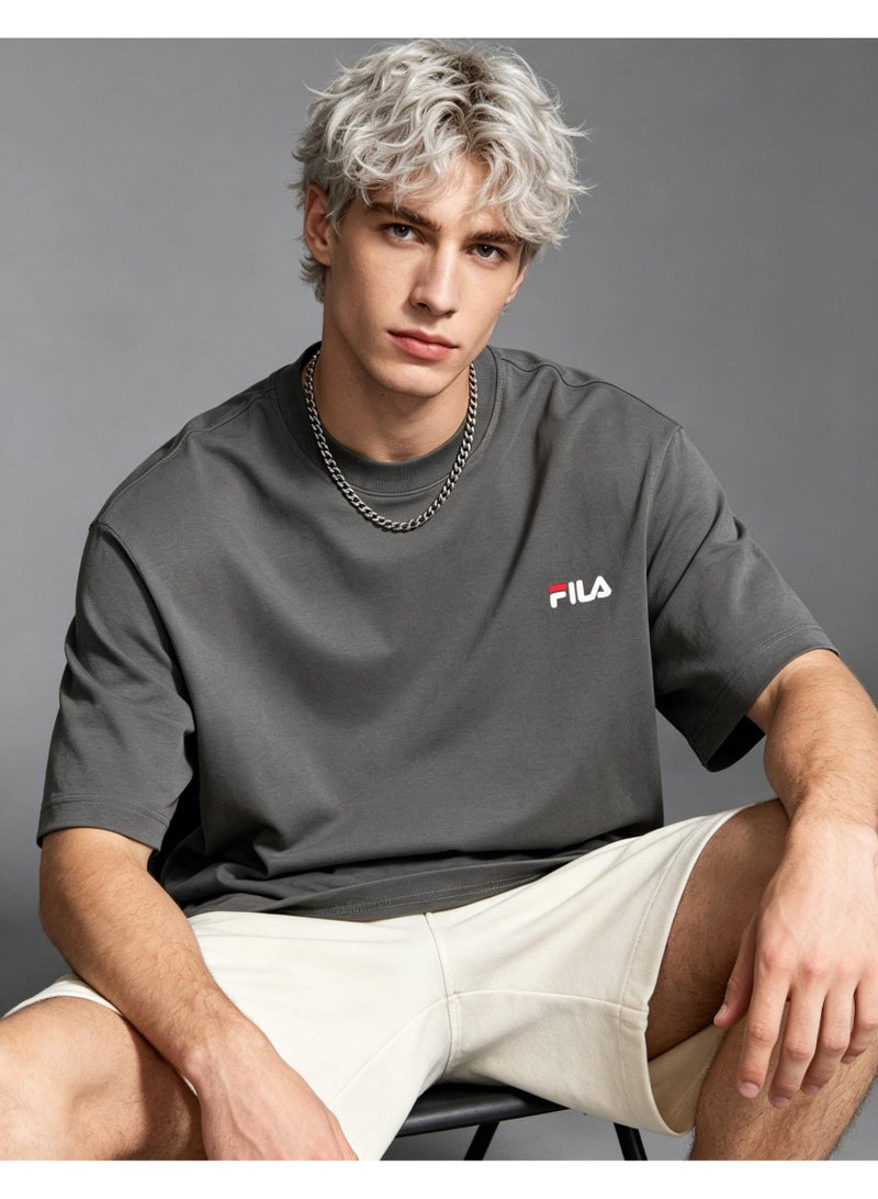 FILA classic round neck short sleeve loose shoulder cotton unisex T-shirt casual Joker top - Image 1
